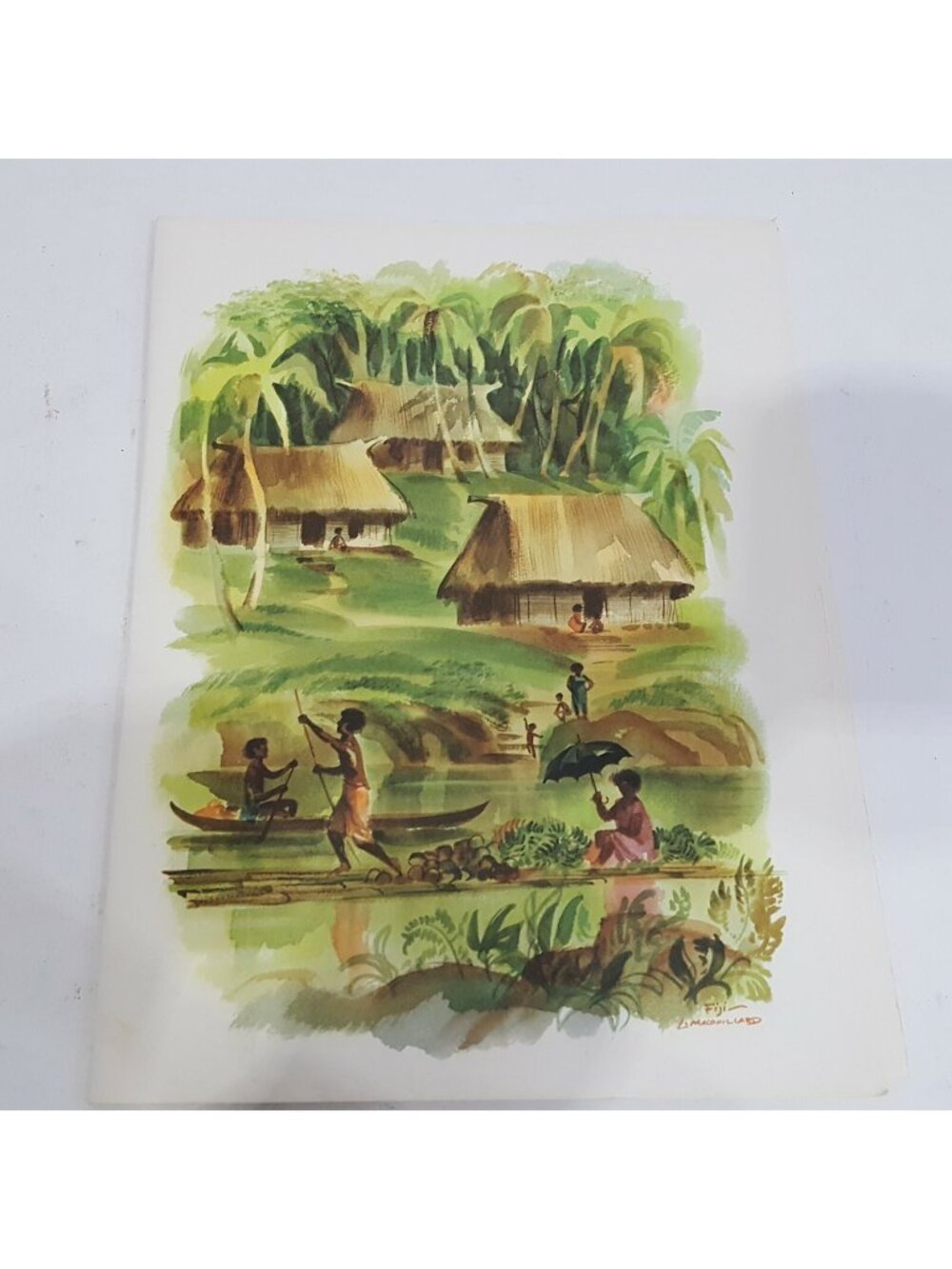 Vintage Fiji Art Tiki Decor Island Macouillard Matson Lines Menu 1966 Unframed